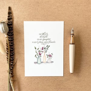 Christliche Karte „Der Herr, dein Gott, hat dich gesegnet“ – A6 mit Bibelvers 5. Mose 2,7, Blumen-Aquarell & Lettering