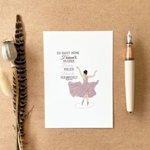 Versetto biblico su cartoncino A6 "Hai trasformato il mio dolore" – incoraggiamento cristiano con ballerina e lettering