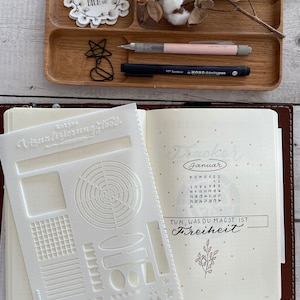 Bullet journaling, BuJo, stencil, shapes ruler, A5, Katja's visualization tool, tracker, planning image 3