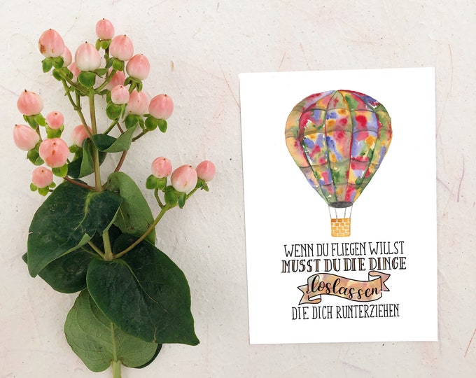 Karte Heißluftballon Watercolor Spruch Ermutigung Etsy.de