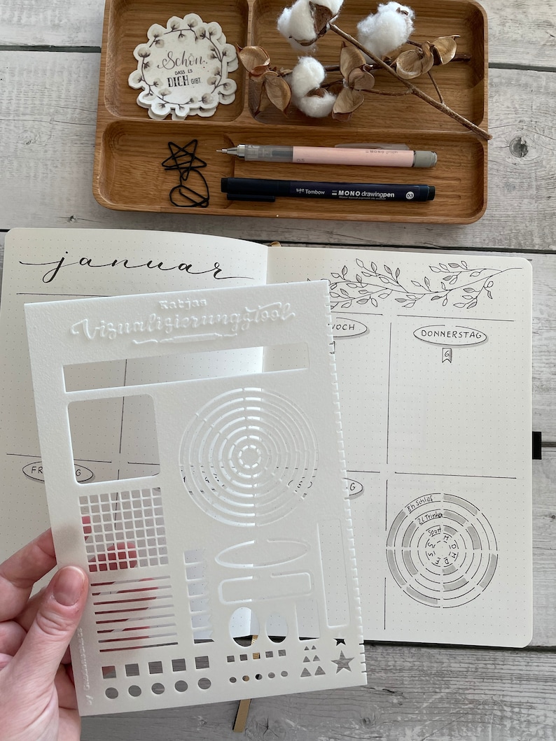 Bullet journaling, BuJo, stencil, shapes ruler, A5, Katja's visualization tool, tracker, planning image 7