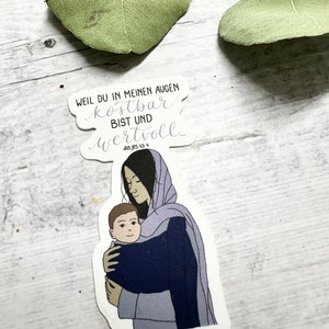 Sticker Jesaja 43,4 – „Kostbar und wertvoll“, Bibelvers, Ermutigung, christlicher Aufkleber, Glaube, Mutter & Kind
