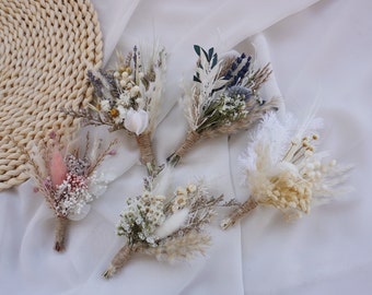 Boutonnière de mariage BOHO, boutonnière de mariage neutre en herbe de la pampa, accessoires de marié, boutonnière meilleur homme