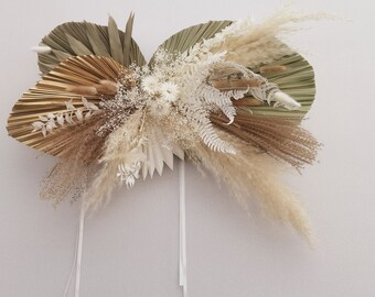 Natural dried flowers, palm leaves, boho, wedding reception, wall decoration arch