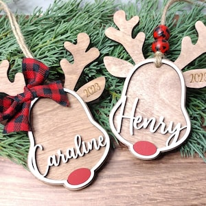 Custom Reindeer Name Ornament, Holiday Tree Ornament, Laser Cut Reindeer Ornament, Personalized Gift for Kids