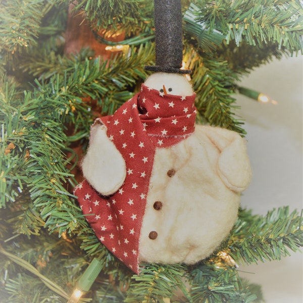 Tophat Snowman Ornament, Primitve Ornament, Primitive Snowman, Tea-Dyed Snowman, Christmas Tree Ornament