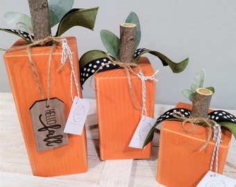 Farmhouse Wood Block Pumpkins: Fall Mantel Decor, Set of 3