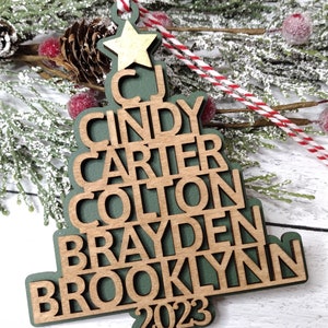 Personalized Family Name Christmas Tree Ornament: Laser Cut Birch