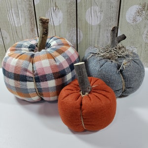 Handmade Plaid Fabric Pumpkins: Fall Farmhouse Tiered Tray Decor
