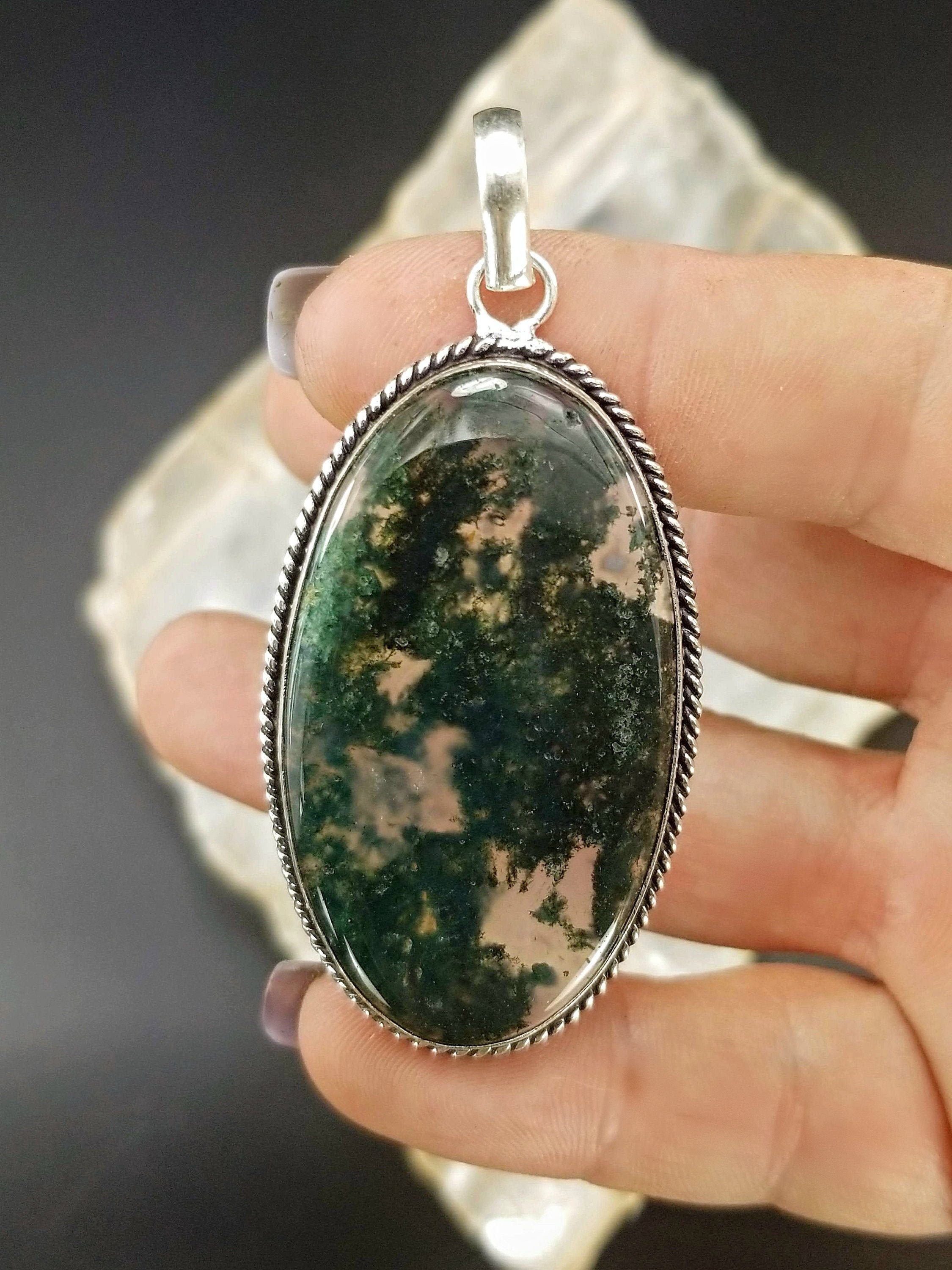 Moss Agate Pendant - 925 Silver