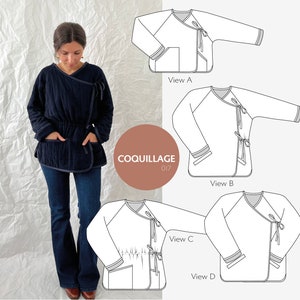 Wrap quilted jacket and coat - PDF sewing pattern - Coquillage
