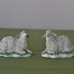 Antique Samson Chelsea Style Sheep Figurines, Vintage Porcelain Woolly Sheep Pair, French Farmhouse Cottage Decor, Collectible Gift
