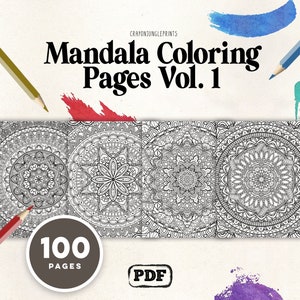 100 Mandala da colorare per divertirsi / Pagine da colorare per alleviare lo stress / Attività rilassante per bambini, adolescenti e adulti / Download immediato PDF