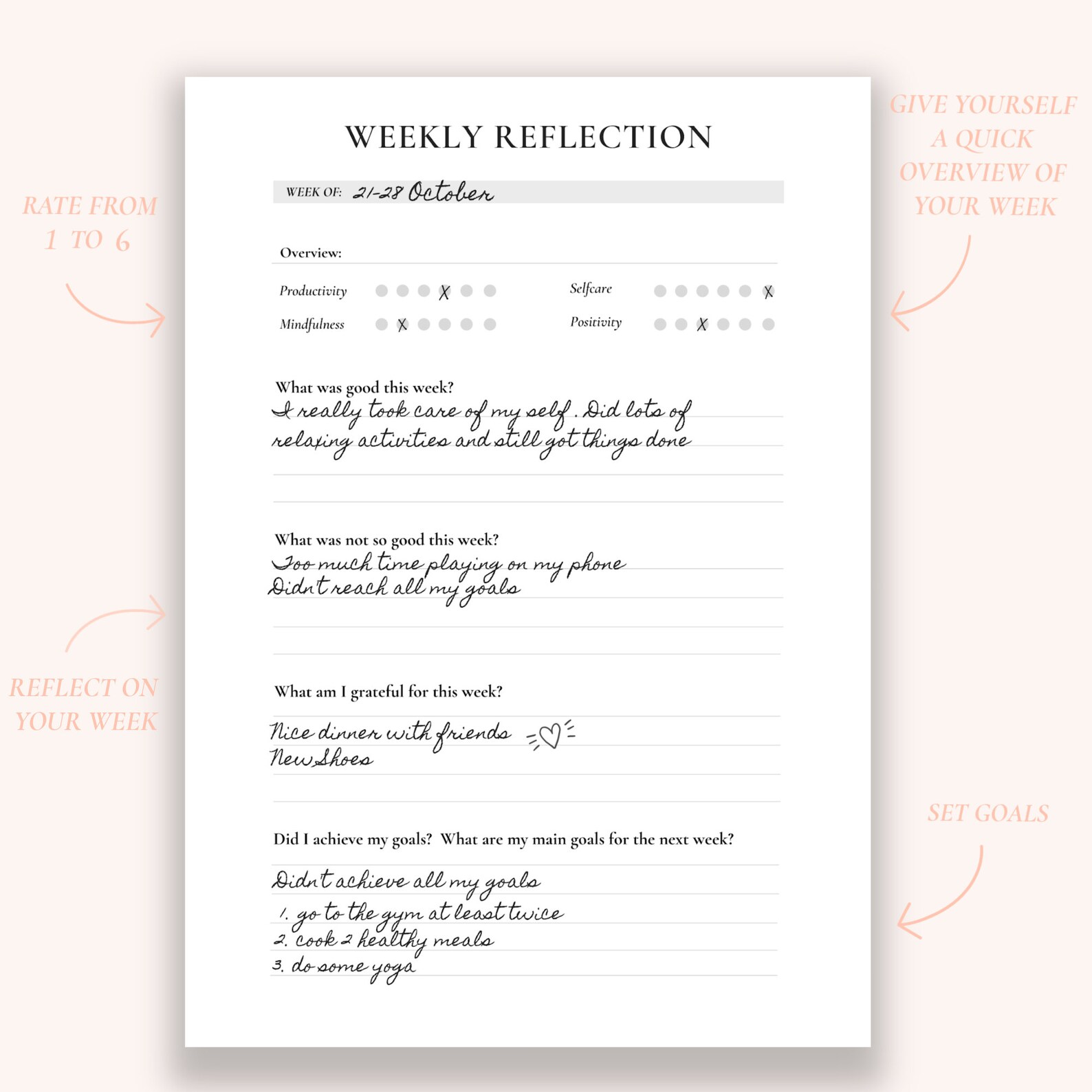 Weekly Reflection Worksheet Printable Planner Pages Life | Etsy
