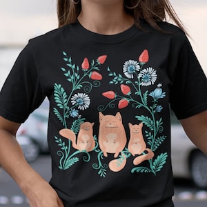 Magic Foxes Tee - Cute Floral Vintage Ukrainian Vyshyvanka Style Shirt