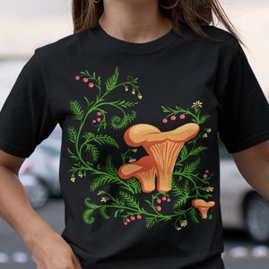 Forest Mushrooms Tee - Floral Fungi Vintage Ukrainian Vyshyvanka Shirt