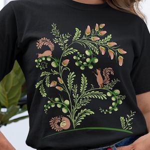 Tee-shirt écureuils magiques - Chemise Vyshyvanka ukrainienne vintage florale drôle