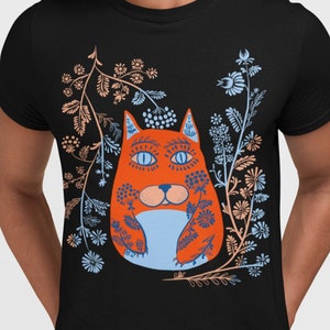 Magic Cat Tee - Cute Floral Vintage Ukrainian Vyshyvanka Style Shirt