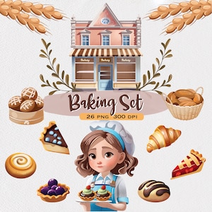 Clipart de padaria, Bolos PNG, Torta, Croissant, Cupcake, Baguette