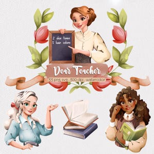 Teacher Watercolor Clipart Bundle - Books PNG, Back to School Teaching Illustration, Planner Graphics