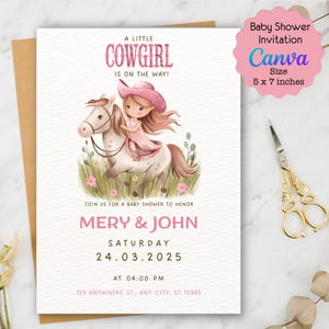 Сowgirl Baby Shower Invitation, Watercolor Rodeo Baby Shower Invite, Pink Western Baby Shower Template