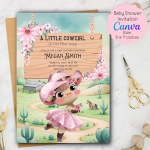 Cowgirl Baby Shower Invitation Template Cowgirl on the Way Baby Shower Invite Wild West Western Girl Pink Rodeo Country