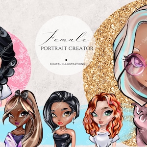 Chibi Girls Clipart Bundle, weibliches Porträt, niedliches Cartoon-Porträt, Cartoon selbst, Charakter Ersteller, Chibi-Avatar png