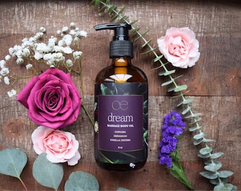 DREAM Body Oil | Geranium, Copaiba and Vanilla Jojoba Massage Oil | Plant-Based Massage Oil | Spa Gift | Calming Body Oils | Luxury Skincare