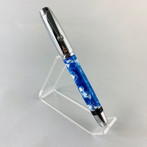 Arete Rollerball Pen in Blues and White in Chrome