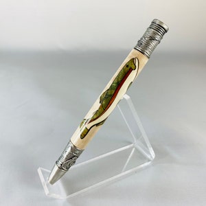Fishing Enthusiast Pen With Wood Inlay Rainbow Trout in Antique Pewter