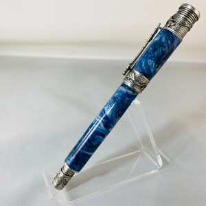 Fishing Enthusiast Rollerball Pen Antique Pewter and Water Blues