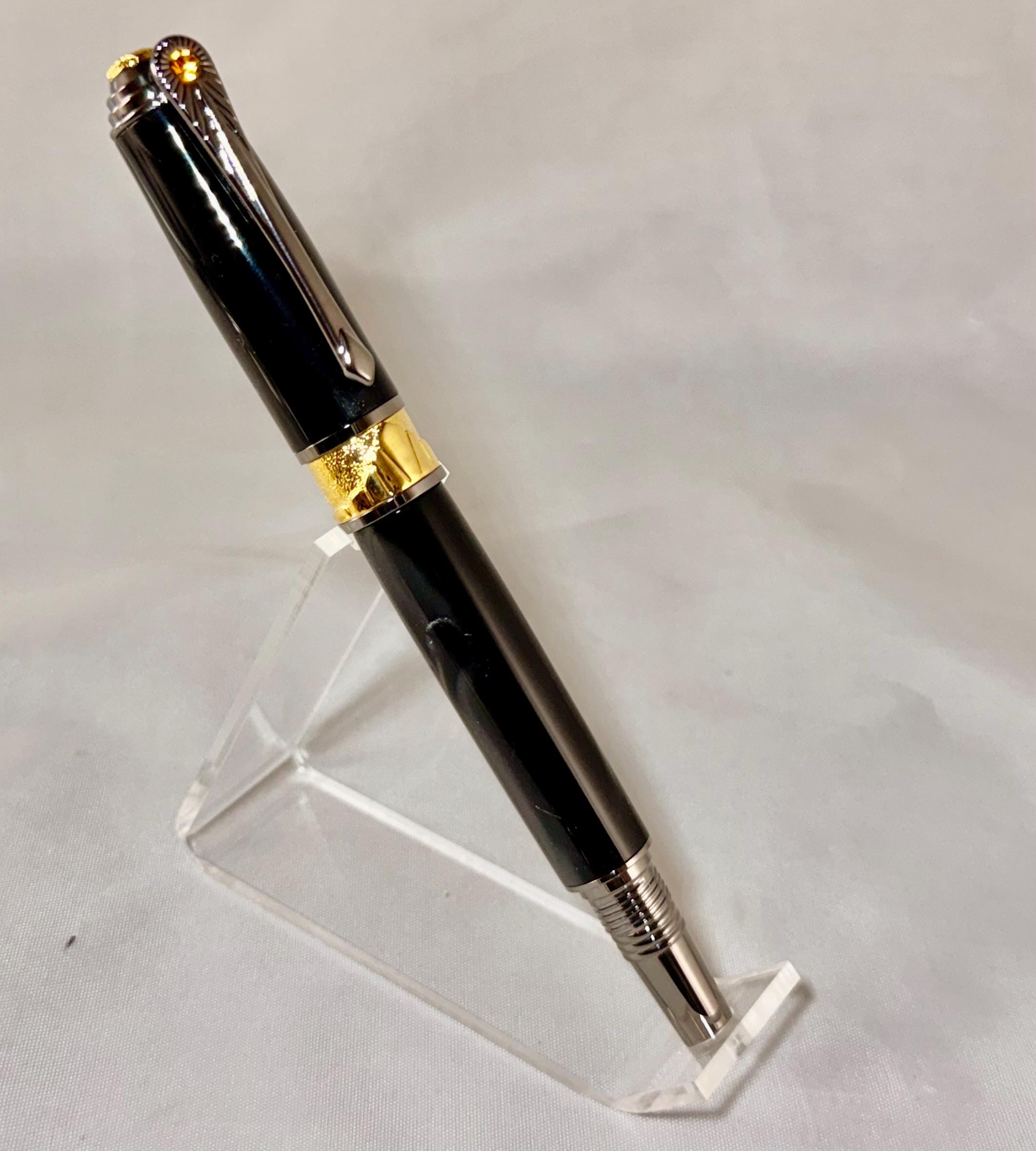 David Broadwell Handcrafted Art Deco Rollerball Pen- Black Pearl Kirinite