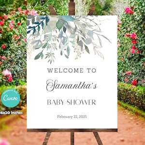 Greenery Baby Shower Welcome Sign, EDITABLE Greenery welcome sign, Greenery Bridal Shower Welcome Sign, Printable INSTANT DOWNLOAD, GS3