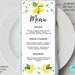 Lemon Menu Template, EDITABLE Menu, Lemon Printable Menu, Lemon Bridal ...