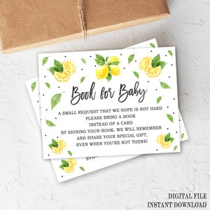 Citroenboekverzoekkaart, Citroenbabyshower, Boekverzoekkaart, Breng een boek, Afdrukbaar boek voor babykaarten, INSTANT DOWNLOAD, LS3