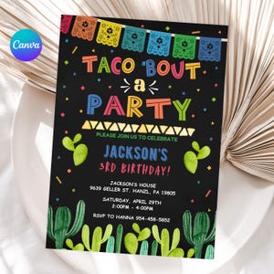Taco 'Bout a Party-uitnodiging, BEWERKBARE Fiesta-verjaardagsuitnodiging, afdrukbare sjabloon Mexicaans thema, elke leeftijd, digitale INSTANT DOWNLOAD, FM6
