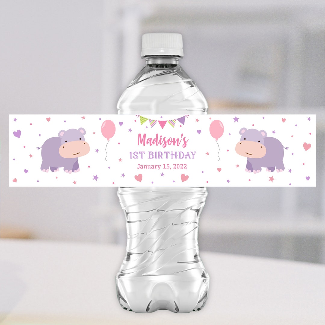 Hippo Water Bottle Labels EDITABLE Hippo Birthday Bottle Label Etsy