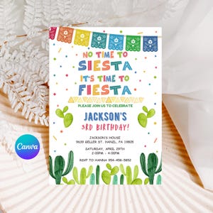 Fiesta verjaardagsuitnodiging BEWERKBARE Mexicaans thema uitnodigen No Time To Siesta It's Time To Fiesta sjabloon afdrukbare digitale DOWNLOAD FM5