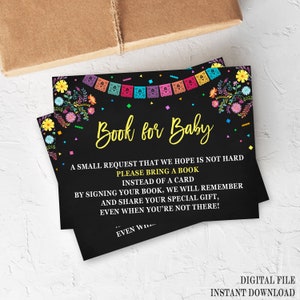 Carte de demande de livre Fiesta, baby shower fiesta, carte de demande de livre, apportez un livre, livre fête mexicaine pour bébé cartes à imprimer, FS2