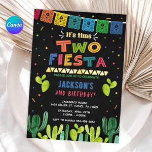 Fiesta verjaardagsuitnodiging, BEWERKBARE Mexicaans thema uitnodigen, tijd twee Fiesta sjabloon, tweede verjaardag AFDRUKBARE digitaal, Instant Download FM6