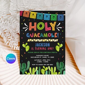 Heilige guacamole verjaardagsuitnodiging, BEWERKBARE Fiesta uitnodiging, Mexicaanse themasjabloon, elke leeftijd, aanpasbare INSTANT DOWNLOAD, digitale FM6