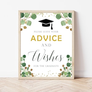 Graduation Advice and Wishes Sign, Greenery Printable Grad Sign, Instant Download Party Decor, Tabletop Signs, 4 Sizes Available, GG1