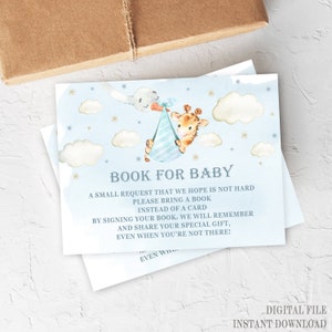 Carte de demande girafe, baby shower girafe, carte de demande de livre, apportez un livre pour bébé, cartes imprimables, téléchargement immédiat, BG1