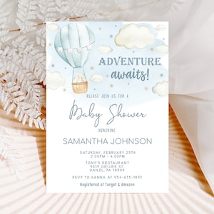 Hot Air Balloon Baby Shower invitation EDITABLE Adventure Awaits Baby Shower Invitation, Balloon invitation PRINTABLE Instant Download, BH1