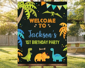 Dinosaur Welcome Sign, EDITABLE Birthday Welcome Sign, Dinosaur Printable Welcome Sign, Dino Theme Printable Sign, Printable Sign, D02