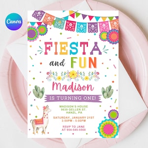 Fiesta Birthday Invitation, Fiesta and Fun Invite, EDITABLE 1st Birthday Template, Mexican Party Card Printable Digital INSTANT DOWNLOAD FM1