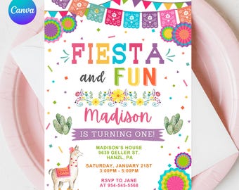 Fiesta Birthday Invitation, Fiesta and Fun Invite, EDITABLE 1st Birthday Template, Mexican Party Card Printable Digital INSTANT DOWNLOAD FM1