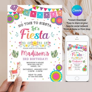 Fiesta Birthday Invitation, No time to siesta let&#39;s fiesta EDITABLE girl birthday invite,  Printable Mexican Template, INSTANT DOWNLOAD FM1
