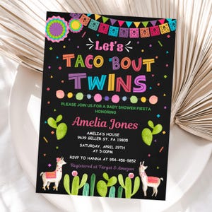 Fiesta Baby Shower Invite, EDITABLE Let's Taco 'Bout Twins Invitation, Mexican Baby Shower, Canva Template, Printable INSTANT DOWNLOAD, FM4