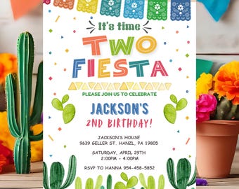 Fiesta Geburtstagseinladung | Bearbeitbar 2. Geburtstag einladen | Mexikanische Thema Vorlage | FM5